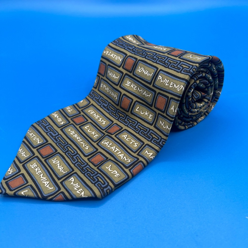 Eagles Wings Mens Silk Tie Books of the Bible Religious Clergy Green Blue Brown